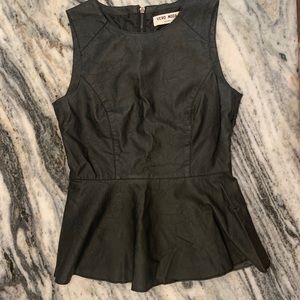 Black faux leather peplum top